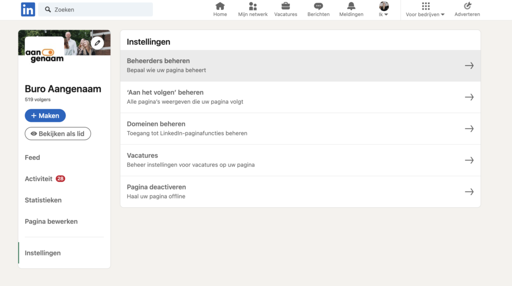 LinkedIn beheerder toevoegen