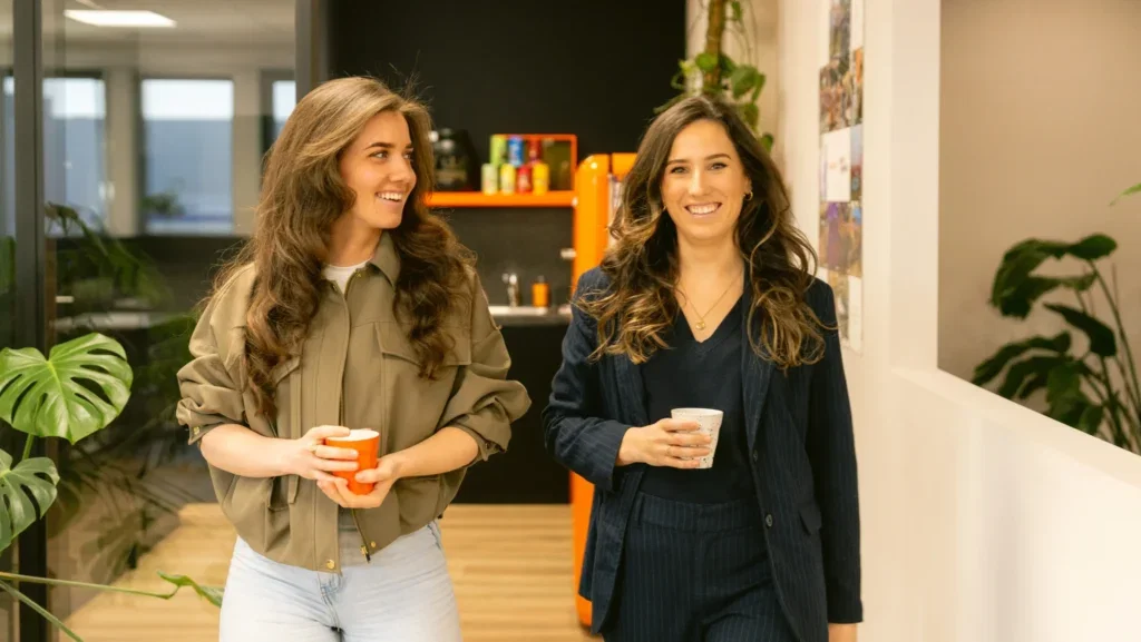 Emie en Leonie bij het koffiezet apparaat