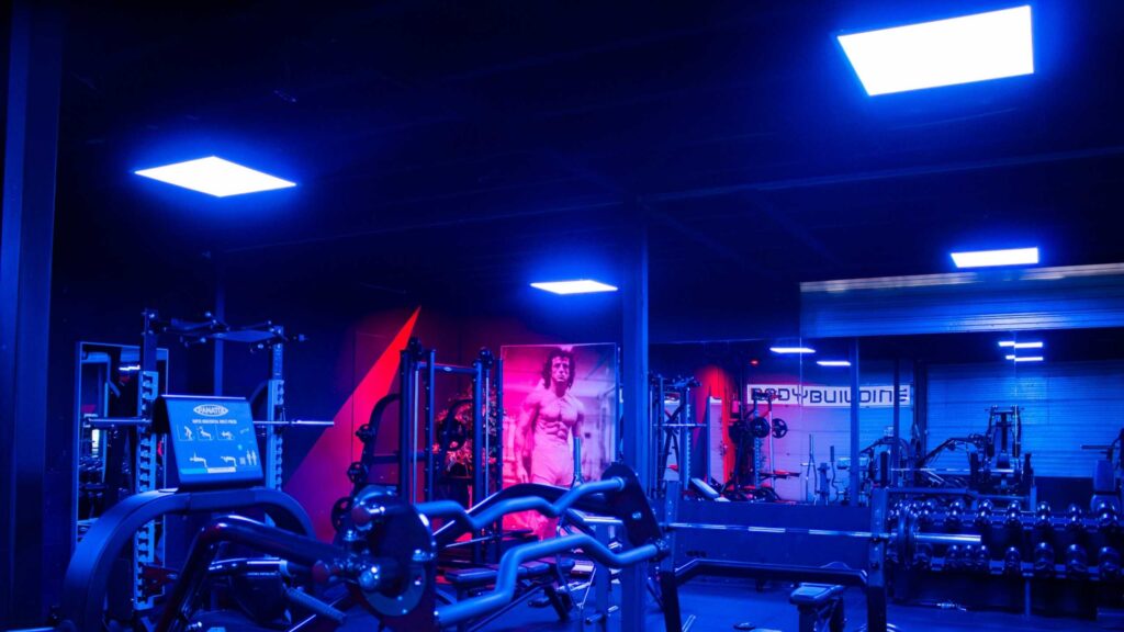 Sfeerverlichting met RGB panelen bij Oldschool Gym in Bunschoten