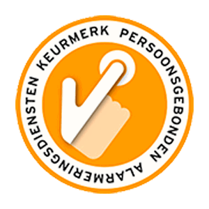 Op deze afbeelding is het WDTM keurmerk te zien. Hiermee kan VHD aantonen dat zij gecertificeerd zorgcentrale zijn: ze mogen personenalarmering uitvoeren.