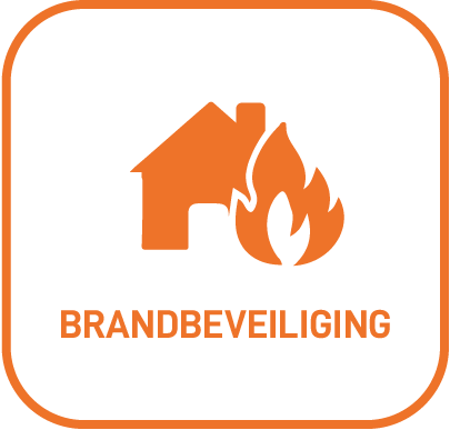 Een icoon van een huis en een vlammetje. Dit staat voor brandbeveiliging.