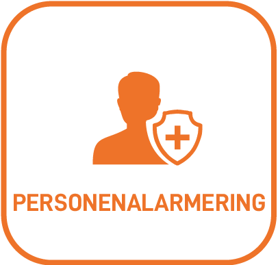 Een persoon en een schild met een plusje. Dit staat voor personenalarmering.