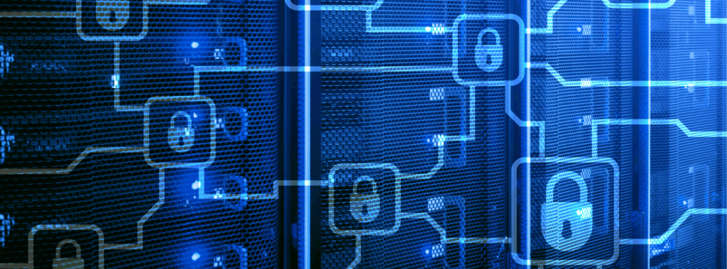 Een diepblauwe achtergrond die het wereldwijde web illustreert. Slotjes om informatiebeveiliging aan te geven.