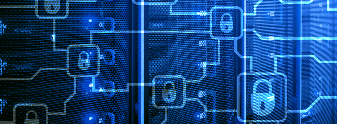 Een diepblauwe achtergrond die het wereldwijde web illustreert. Slotjes om informatiebeveiliging aan te geven.